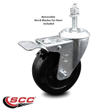 Service Caster 4 Inch Soft Rubber Wheel Swivel 3/8 Inch Stem Caster with Total Lock Brake SCC SCC-TSTTL20S414-SRS-381615